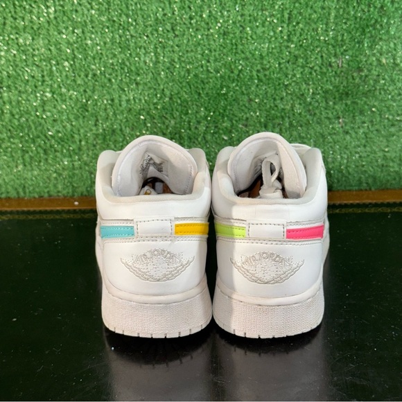 Nike Air Jordan 1 Low White Multi Neon Color CW7035-100 Gradeschool Girl Size 5Y - Picture 4 of 6